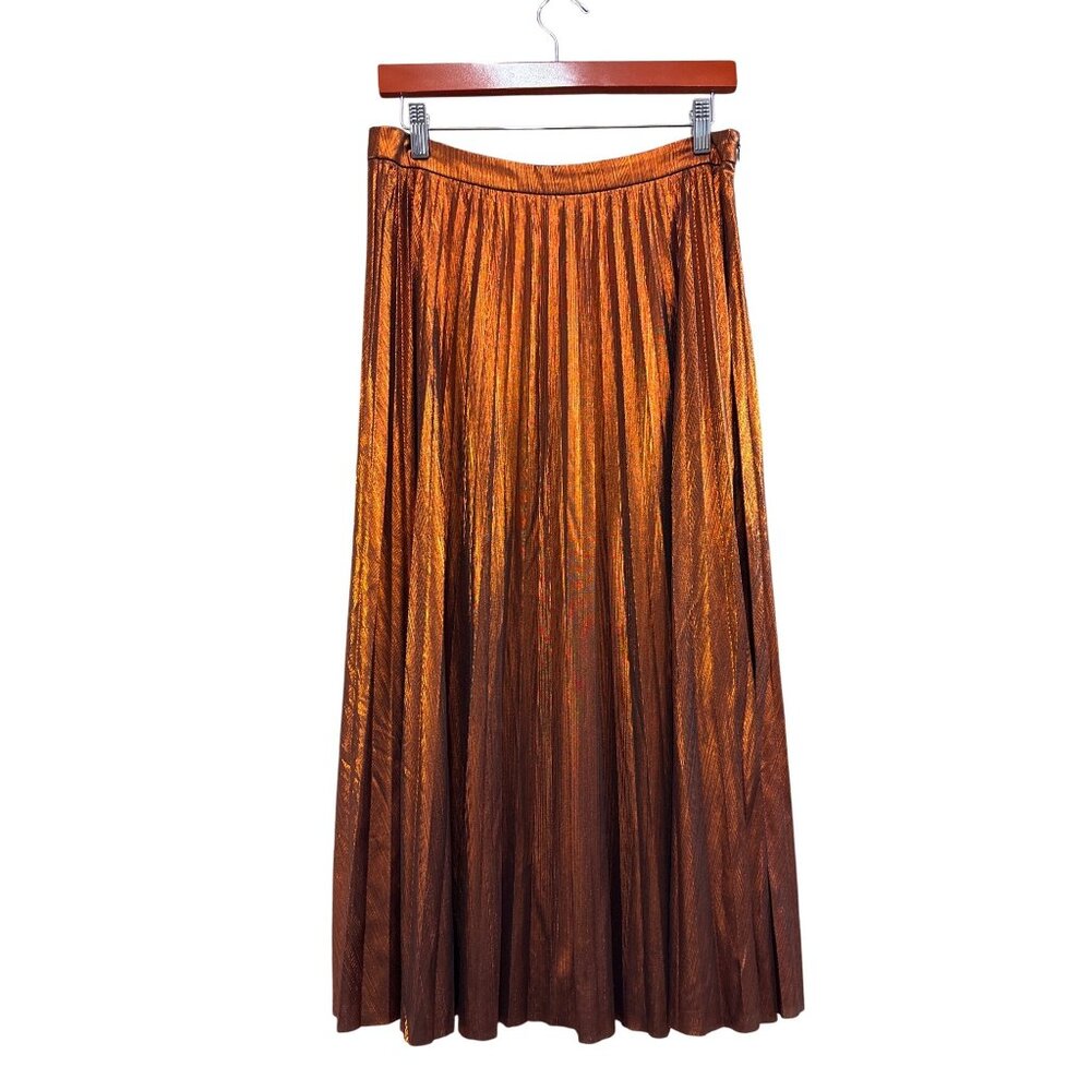 Flying Tomato Womens Pleated Metallic Maxi Skirt L